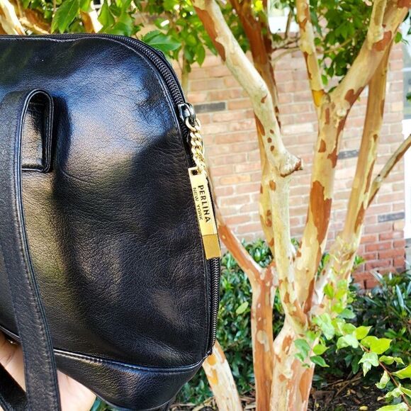 Vintage PERLINA New York Drop Handle Leather Shoulder Bag - Picture 5 of 14